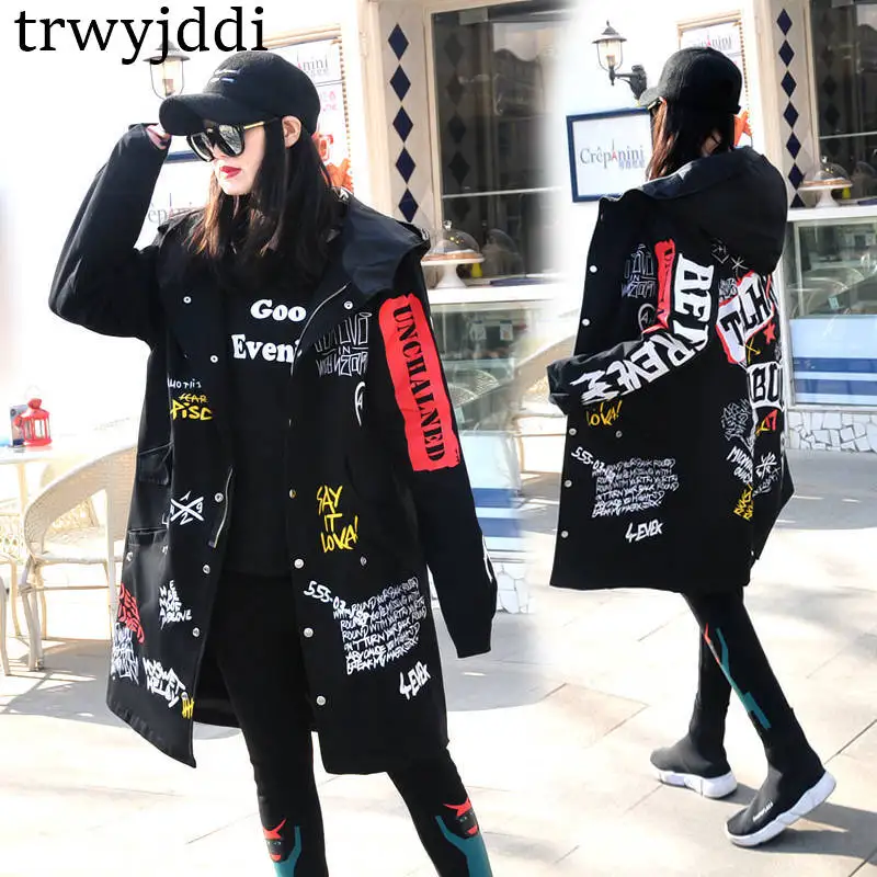 2019 Casual Women's Spring Autumn Long Trench Coats Hip-hop Letter-printed Hooded Windbreaker BF Female Outerwear N400
2019 Casual Women's Spring Autumn Long Trench Coats Hip-hop Letter-printed Hooded Windbreaker BF Female Outerwear N400