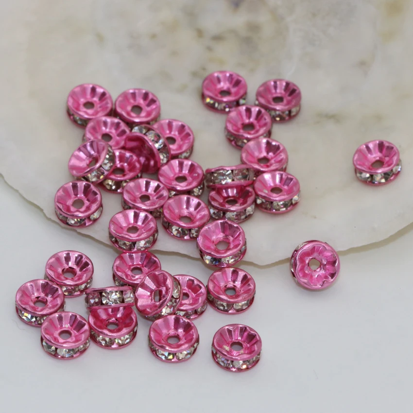 High grade 30pcs pink spacers beads crystal rhinestone inlay abacus rondelle 6 8 10 12mm elegant diy accessories findings B2817 | Украшения