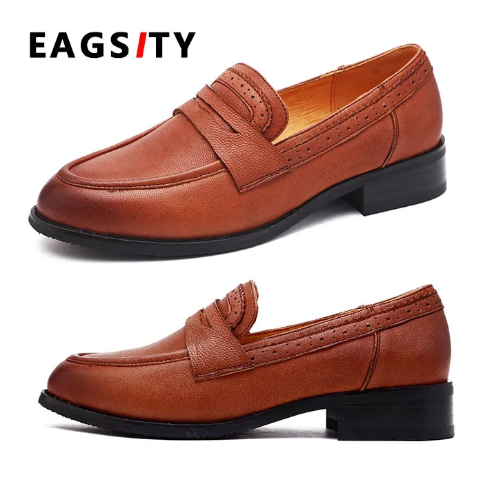 EAGSITY Genuine leather retro penny loafer for women pointed toe slip on casual oxford ladies dress shoes brown block heel
EAGSITY Genuine leather retro penny loafer for women pointed toe slip on casual oxford ladies dress shoes brown block heel