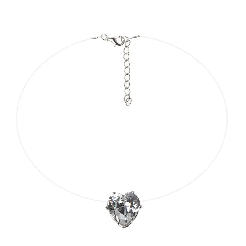 Фото Лидер продаж невидимое ожерелье с подвеской в форме сердца из кубического