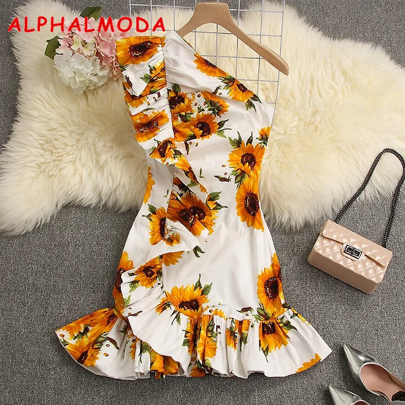 ALPHALMODA 2019 Spring Women Stylish Party Dress One-shoulder Ruffled Floral Charming Stretchy Vestidos Sheath Mini Summer Dress
ALPHALMODA 2019 Spring Women Stylish Party Dress One-shoulder Ruffled Floral Charming Stretchy Vestidos Sheath Mini Summer Dress