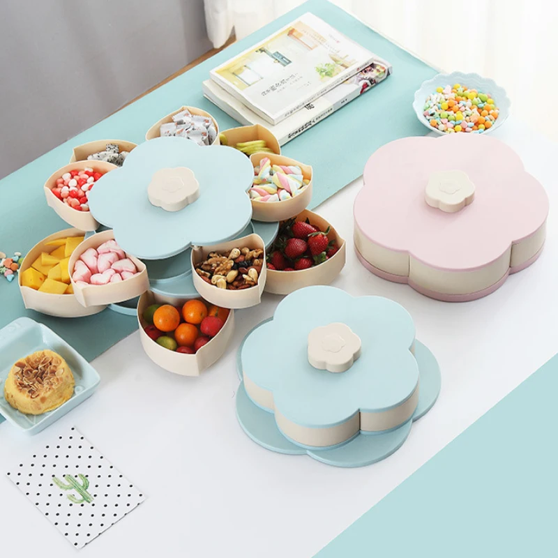Creative Rotating Candy Box Plastic Petal Double Single Layer Fruit Plate Divided Snack candy Fruit Bowl Household nuts Storage
Creative Rotating Candy Box Plastic Petal Double Single Layer Fruit Plate Divided Snack candy Fruit Bowl Household nuts Storage