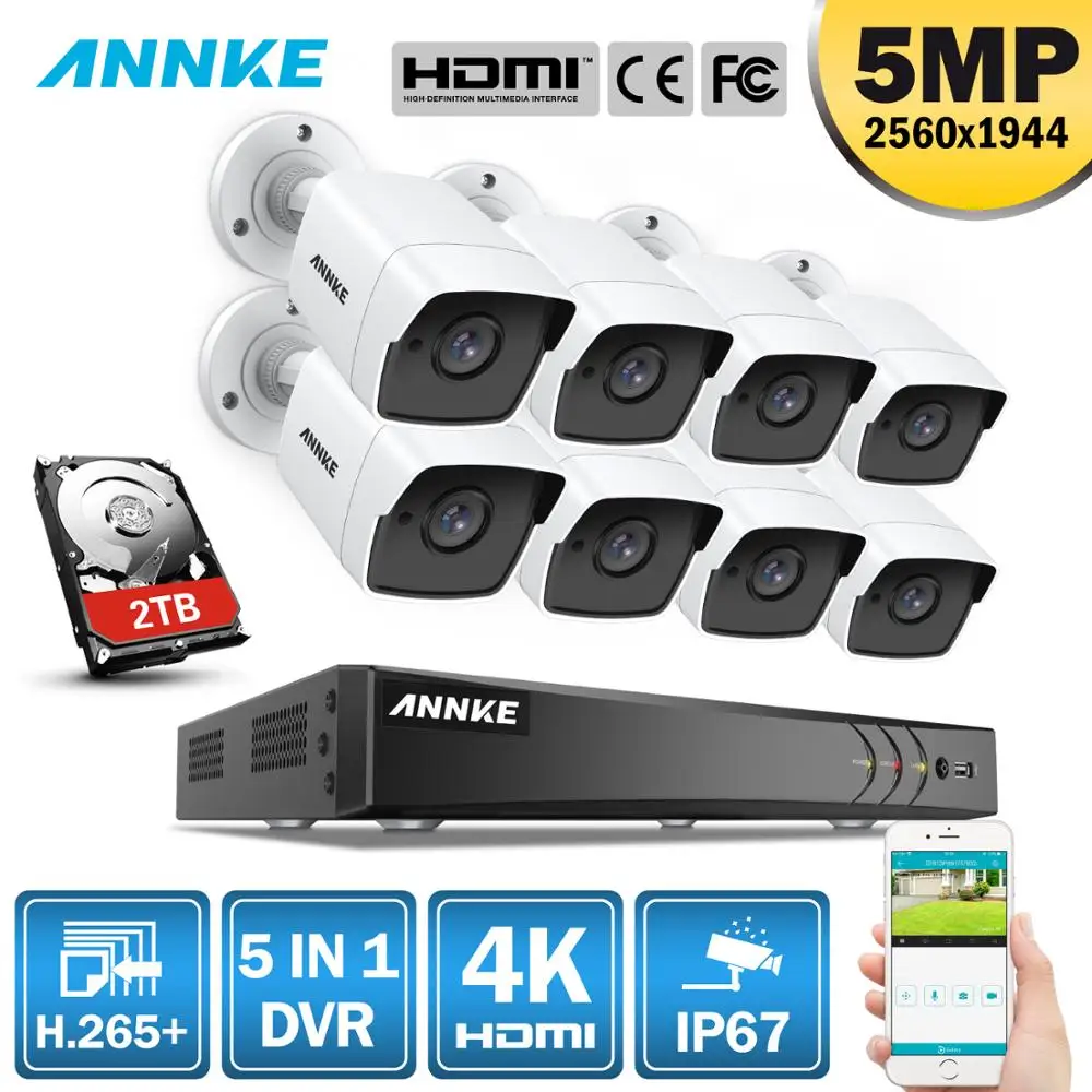 ANNK H.265+ 5MP Ultra HD 8CH DVR CCTV Security System 8PCS Outdoor 5MP EXIR Night Vision Camera Metal Video Surveillance Kit
ANNK H.265+ 5MP Ultra HD 8CH DVR CCTV Security System 8PCS Outdoor 5MP EXIR Night Vision Camera Metal Video Surveillance Kit