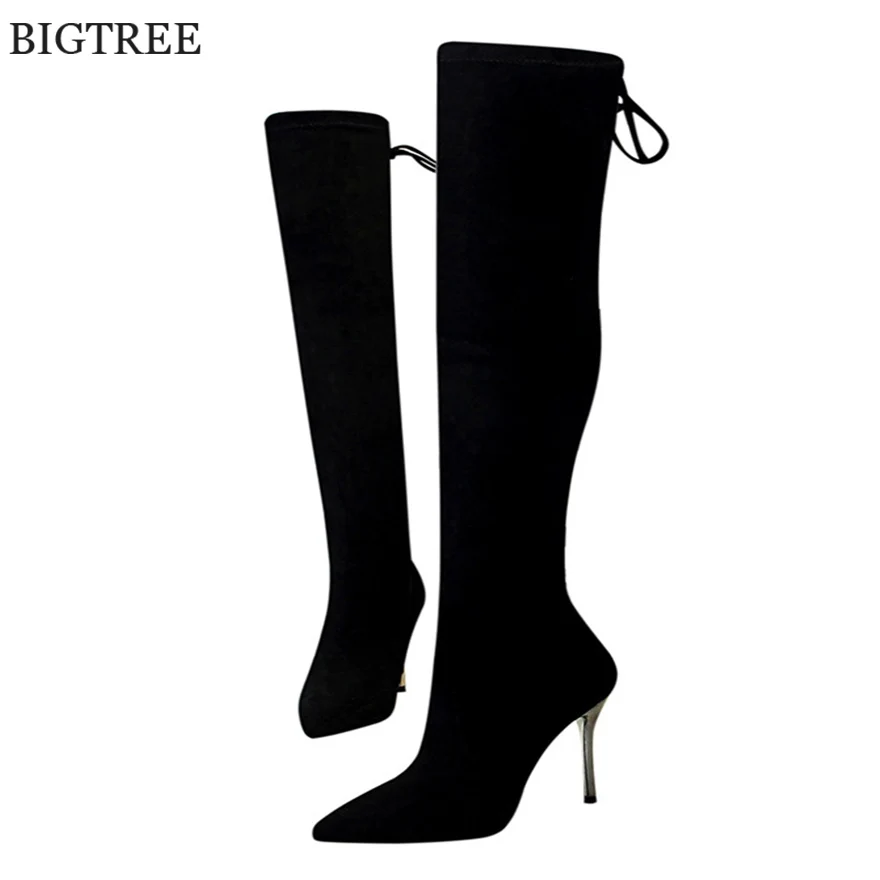 Winter Stretch Black Flock Warm Over-the Knee Boots Women's Concise Lace-Up Pointed Toe Boots Show Thin Fashion Long Boots Woman
Winter Stretch Black Flock Warm Over-the Knee Boots Women's Concise Lace-Up Pointed Toe Boots Show Thin Fashion Long Boots Woman