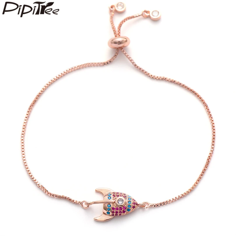 Pipitree Cute Mini Rocket Charm Bracelets CZ Zircon Cartoon Trendy Rose Gold Color Bracelet for Women Girls Kids Jewelry Gift
Pipitree Cute Mini Rocket Charm Bracelets CZ Zircon Cartoon Trendy Rose Gold Color Bracelet for Women Girls Kids Jewelry Gift