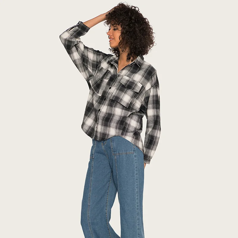 Autumn and Winter 2019 New Chequered Stripe Ladies'Shirt Women with Irregular Slim Shirts in Europe and America womens tops
Autumn and Winter 2019 New Chequered Stripe Ladies'Shirt Women with Irregular Slim Shirts in Europe and America womens tops