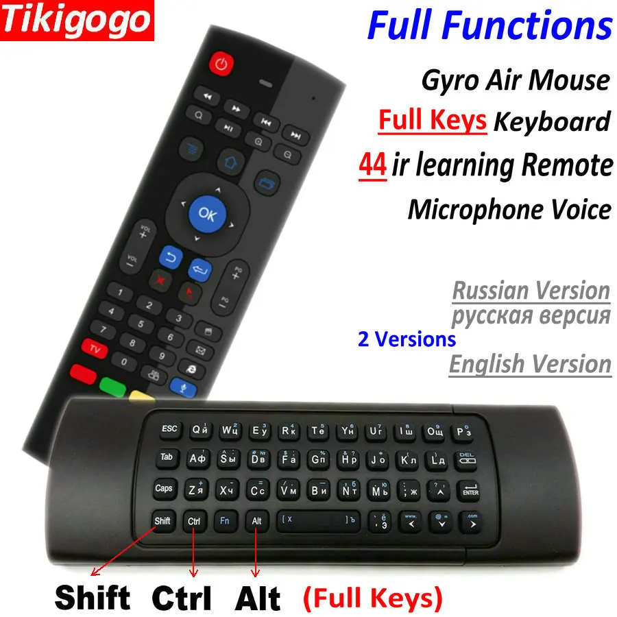 TK3 2.4G Wireless Fly Air Mouse Keyboard Russian English 44 IR Learning Voice for Android Smart TV Box PK MX3 t3 Remote control
TK3 2.4G Wireless Fly Air Mouse Keyboard Russian English 44 IR Learning Voice for Android Smart TV Box PK MX3 t3 Remote control