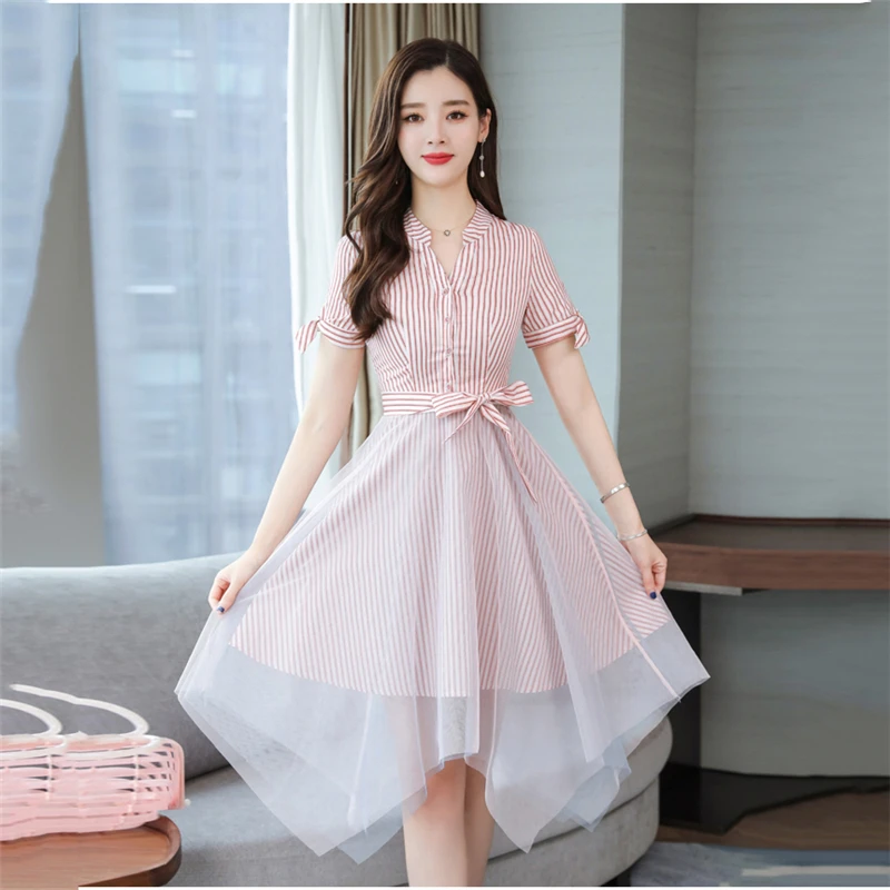 Summer fashion dress 19 Korean version of the new shirt exquisite plus size dress Slim thin collar pink blue dress vestidos LR82
Summer fashion dress 19 Korean version of the new shirt exquisite plus size dress Slim thin collar pink blue dress vestidos LR82