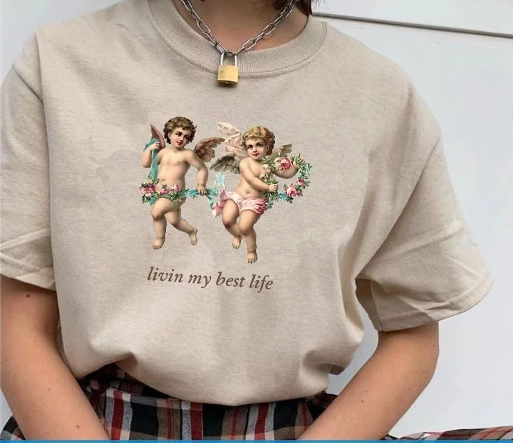 Fashionshow-JF Livin Best Life Cute Angel Kiss Painting Women Fashion Cute T-Shirt Summer Casual Short Sleeves Printed Tee
Fashionshow-JF Livin Best Life Cute Angel Kiss Painting Women Fashion Cute T-Shirt Summer Casual Short Sleeves Printed Tee