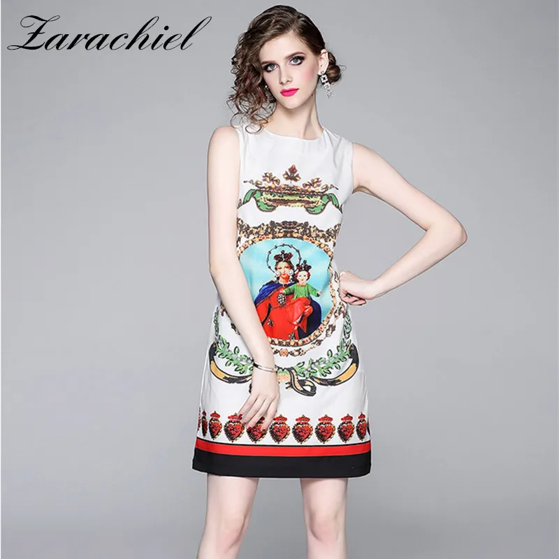 Fashion Runway Summer Dress Women's Sleeveless O-neck Vest Gorgeous Flower Character Print Vintage Elegant Mini Short Dress
Fashion Runway Summer Dress Women's Sleeveless O-neck Vest Gorgeous Flower Character Print Vintage Elegant Mini Short Dress
