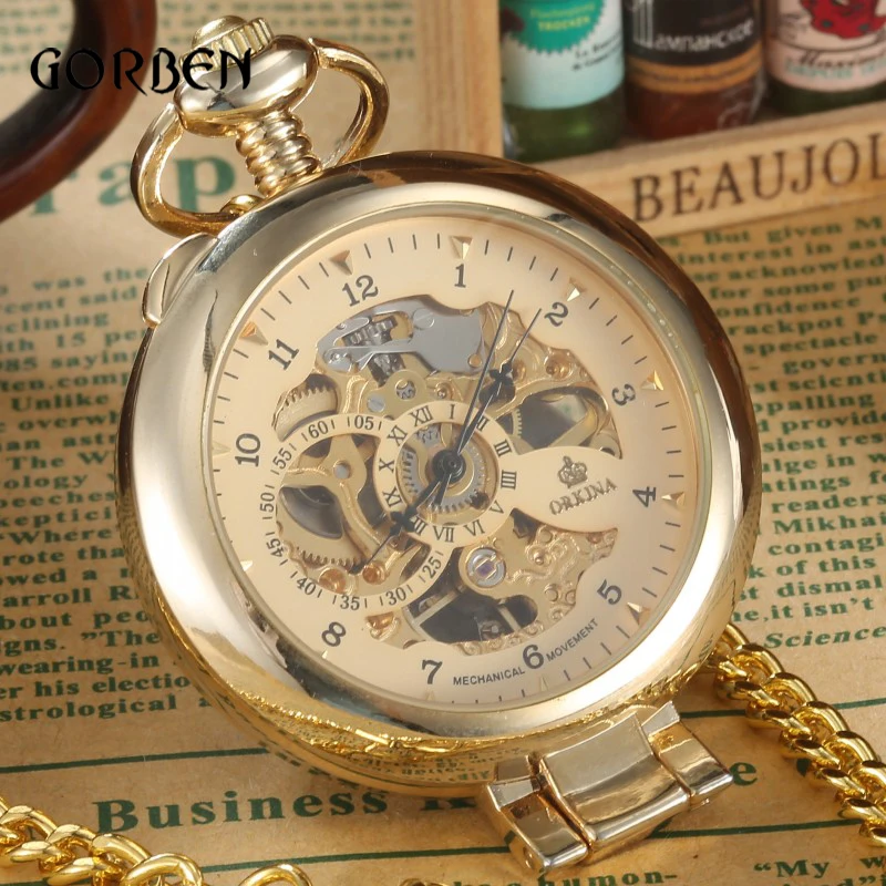 

Mechanical Steampunk Pocket Watch Mens Roman Arabic Numberal Pocket Fob Watches Luxury Brand Golden Chain Relogio De Bolso 2020