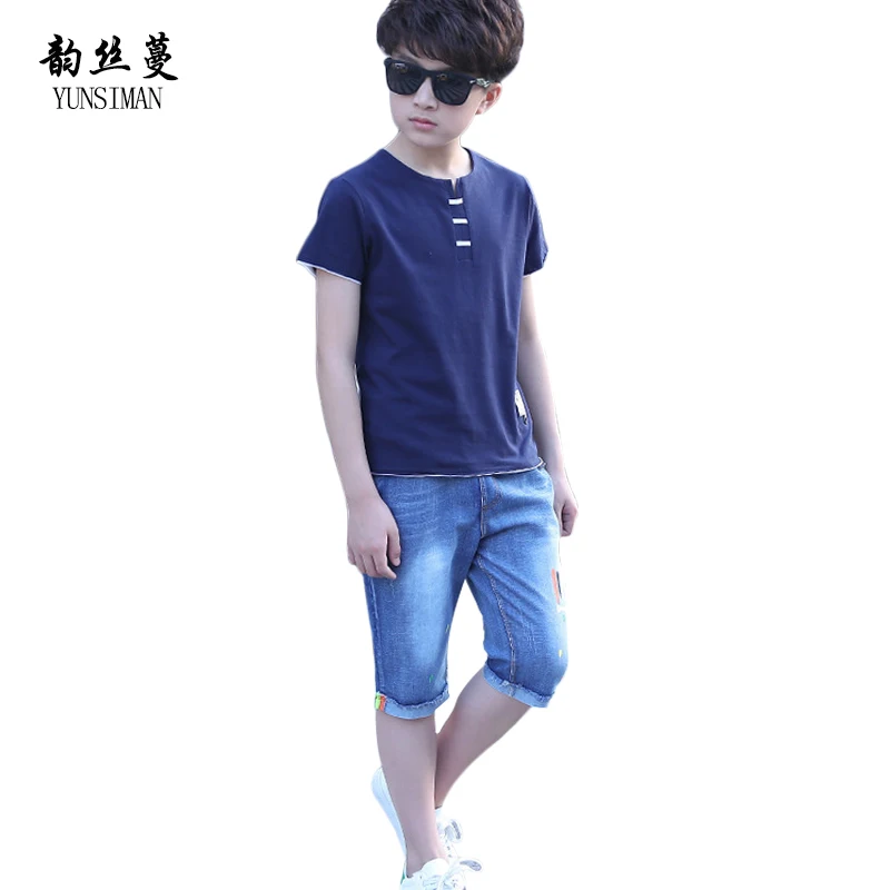 Baby Boys Clothes Sets Casual Short Sleeve Cotton T-shirt Boys Knee Pants Jeans Children Teens White Summer Clothing Sets 38C4
Baby Boys Clothes Sets Casual Short Sleeve Cotton T-shirt Boys Knee Pants Jeans Children Teens White Summer Clothing Sets 38C4