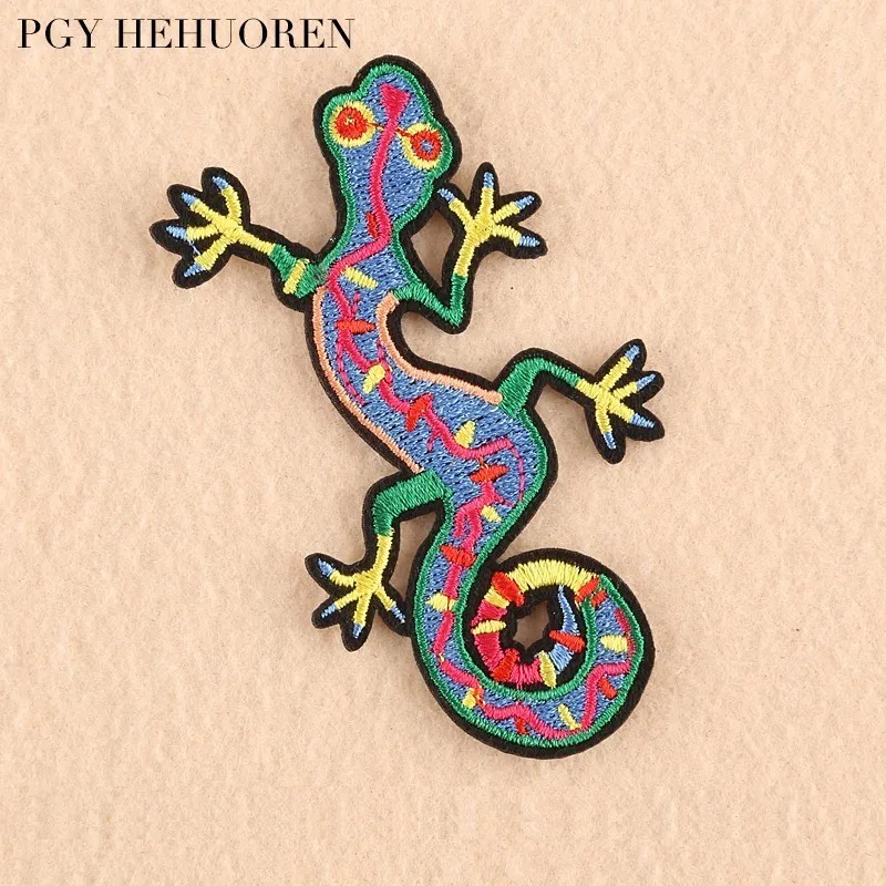 Black Salamander Lizard Embroidered Embroidery Iron Sew On Patch Badge Motif
