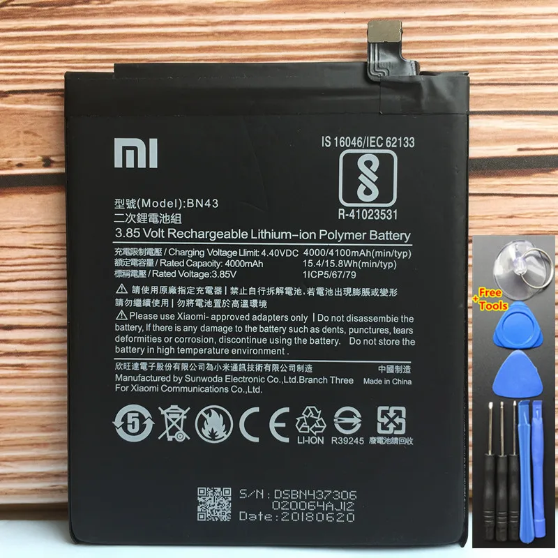 Original Replacement Phone Battery For Xiaomi Redmi Note 4X / Note 4 global Snapdragon 625 4000mAh BN43 Phone Battery + Tools
Original Replacement Phone Battery For Xiaomi Redmi Note 4X / Note 4 global Snapdragon 625 4000mAh BN43 Phone Battery + Tools