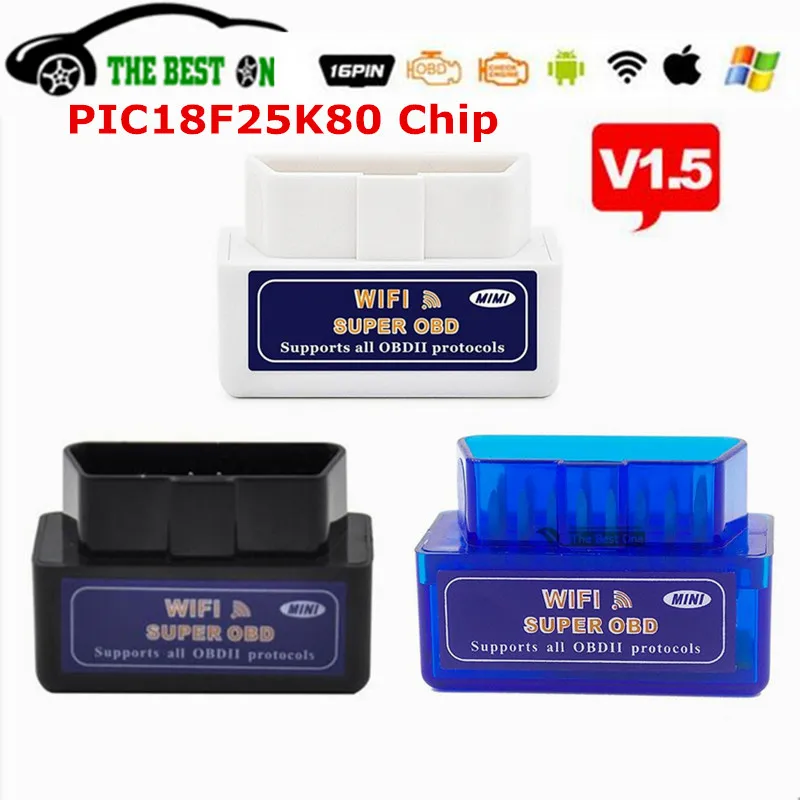 

Best Real 25K80 Full Chip Super MINI ELM327 Wifi V1.5 PIC18F25K80 OBD2 OBDII Code Reader ELM 327 1.5 WI-FI 2.1 On Android/IOS