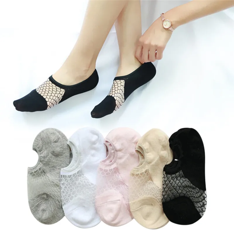 Ladies Summer Low Invisible Sock Transparent Short Lace Socks Women Hollow Out Boat Socks Slippers Female