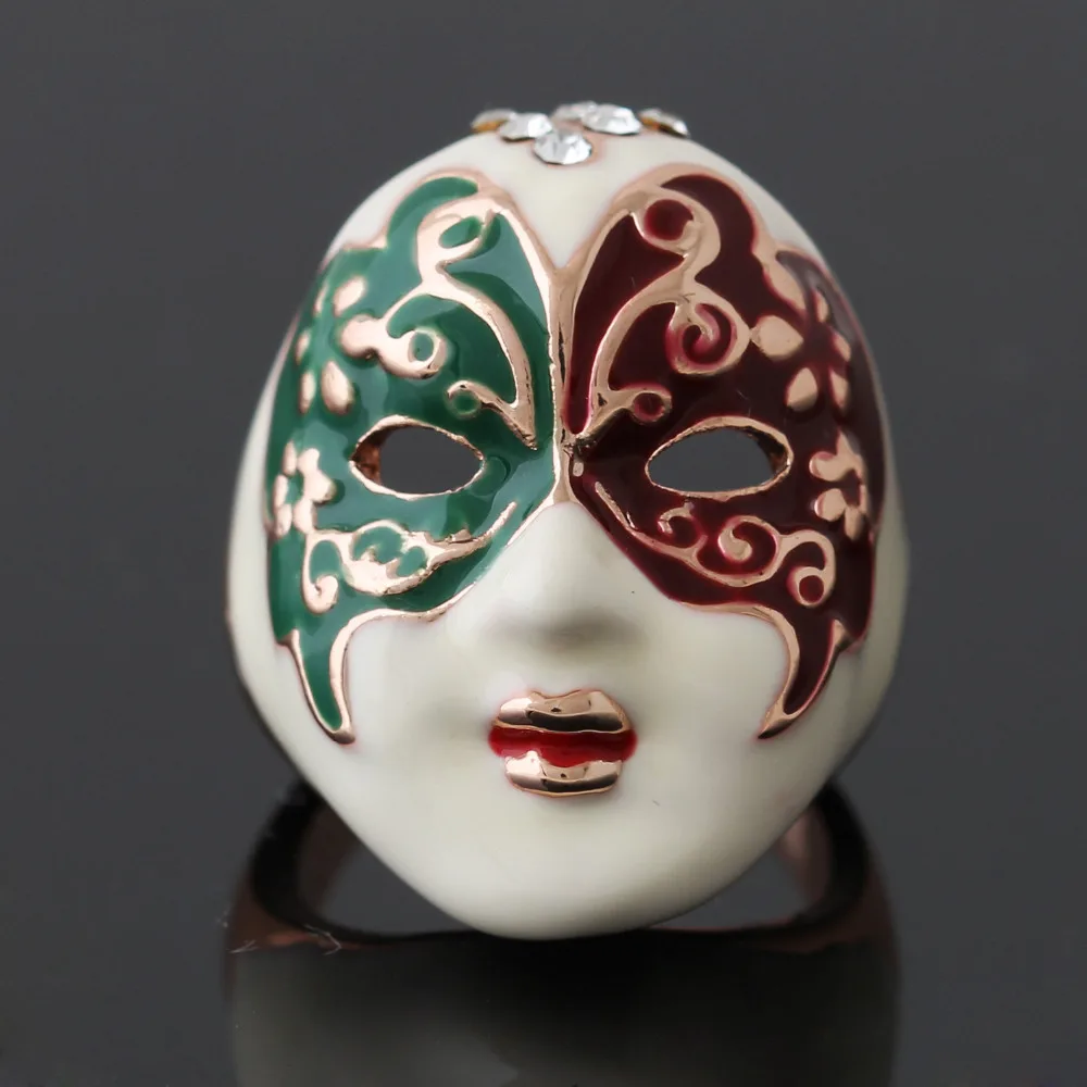 Ring New Rose Gold Color Fashion Peking Opera Mask Face With Enamel Crystals Wedding Party Rings For Women Jewelry
Ring New Rose Gold Color Fashion Peking Opera Mask Face With Enamel Crystals Wedding Party Rings For Women Jewelry
