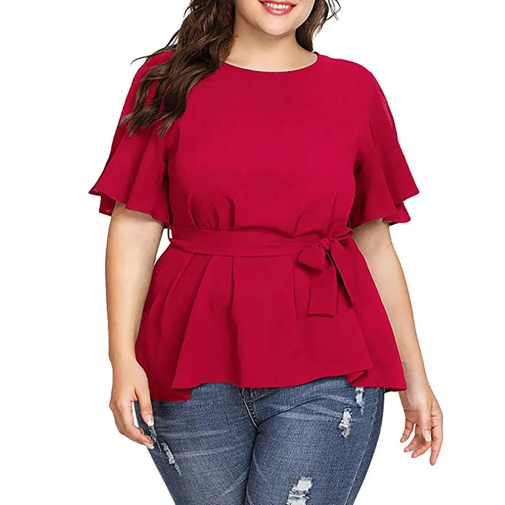 Plus Size Summer Fashion Belted Bow Blouse Casual Ladies Loose Solid Tee Tops Female Women Short Sleeve Shirt Blusas Pullover
Plus Size Summer Fashion Belted Bow Blouse Casual Ladies Loose Solid Tee Tops Female Women Short Sleeve Shirt Blusas Pullover