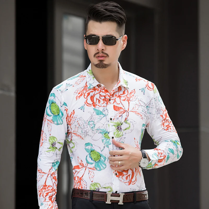 Новое поступление мужские рубашки с цветочным принтом осенняя мужская модная