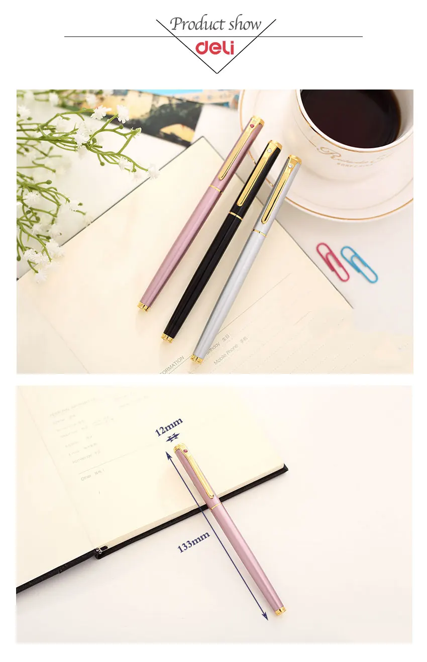 Deli 2018 metal Fountain Pen school & office supplies stationery Elegant Pens For Writing school high quality ink fountain pen 12