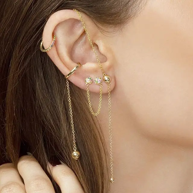 2019 New arrived 925 sterling silver double piercing earring half ball stud 2 balls with tassel chain pave rainbow cz jewelry
2019 New arrived 925 sterling silver double piercing earring half ball stud 2 balls with tassel chain pave rainbow cz jewelry