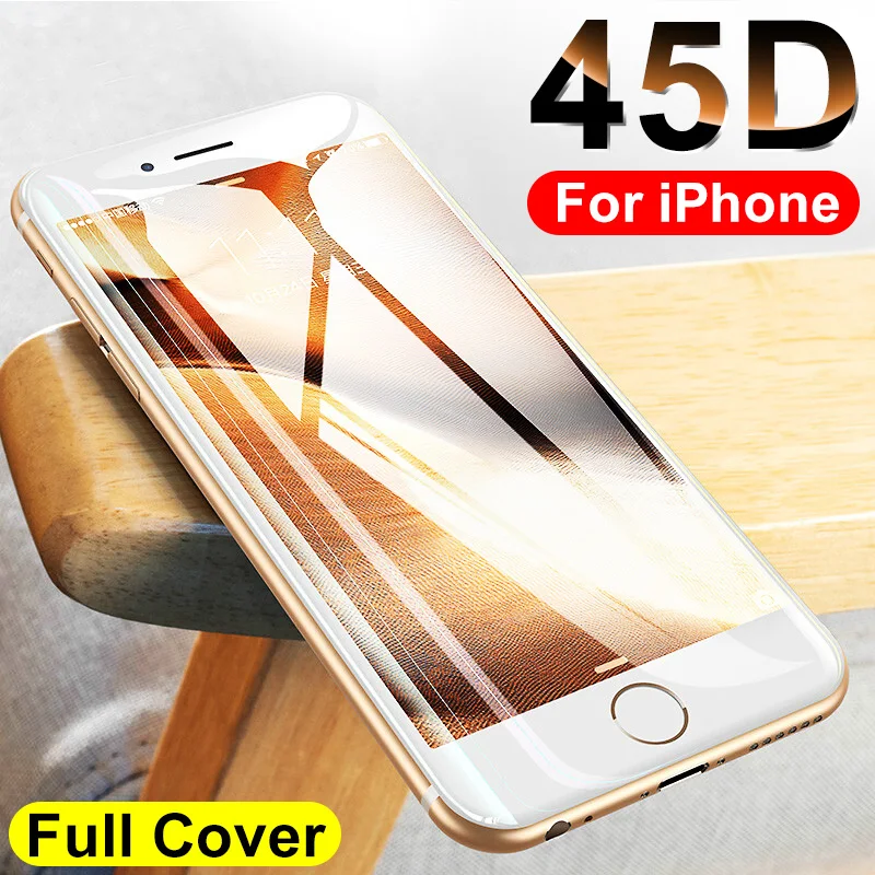 

45D Full Cover Glass For iphone 6 6s 7 8 Plus 5 5S SE Screen protector On X XS XR XS MAX Protective Film On The iphone 7 8 Glass