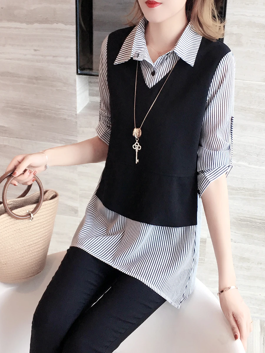 Plus Size Women Shirt Long Sleeve Folded Office Ladies Blouse Shirt Striped Chiffon Women's Shirts New Summer Blouses
Plus Size Women Shirt Long Sleeve Folded Office Ladies Blouse Shirt Striped Chiffon Women's Shirts New Summer Blouses