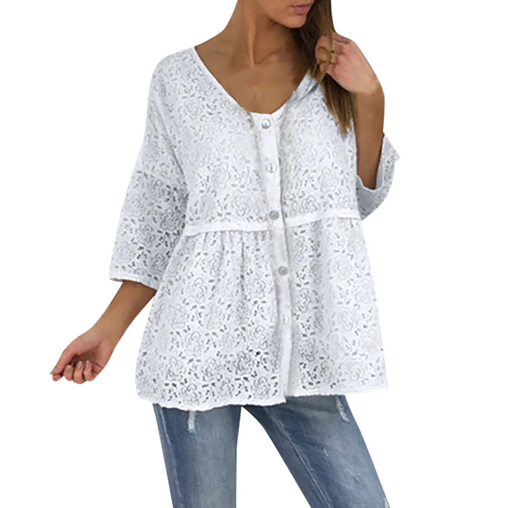 blouse women plus size 5XL White lace womens tops and blouses Summer Casual Three Quarter Sleeve O Neck Lace Loose Shirts 8.79L3
blouse women plus size 5XL White lace womens tops and blouses Summer Casual Three Quarter Sleeve O Neck Lace Loose Shirts 8.79L3