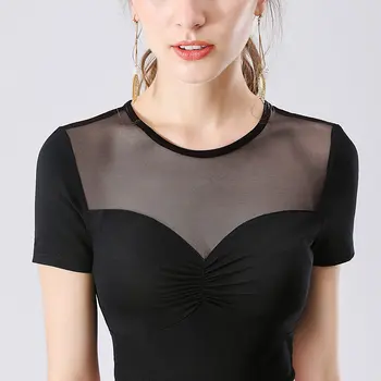 European station short-sleeved t-shirt female summer dress stitching mesh round neck off-the-shoulder European goods base coat
European station short-sleeved t-shirt female summer dress stitching mesh round neck off-the-shoulder European goods base coat