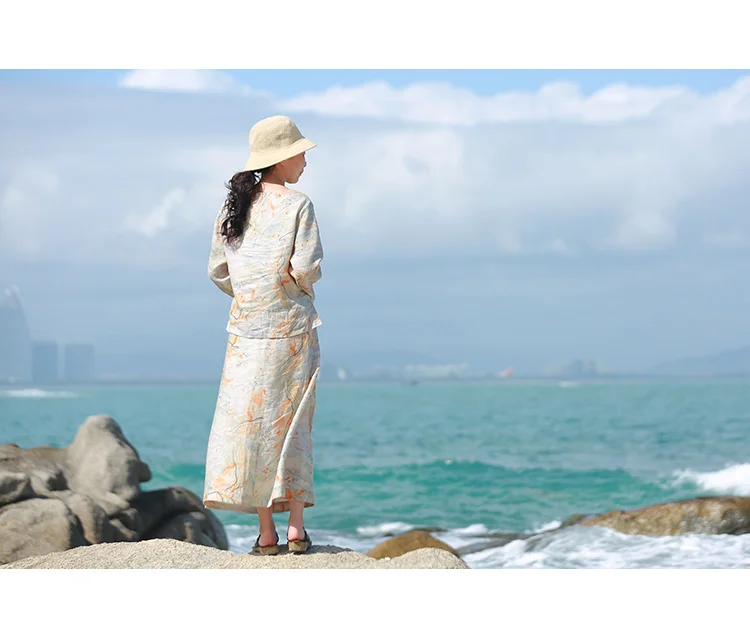 LZJN 2019 Women Sets Spring Summer Floral Print Chinese Style Blouses Pull Over Shirts and Skirts Ladies Ethnic Two-piece Suits (6)