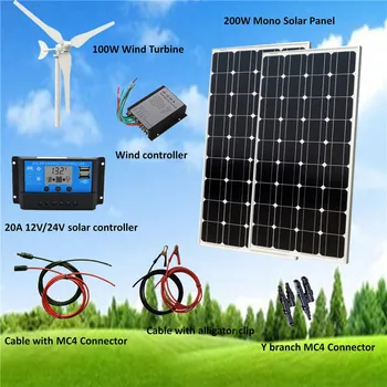 300W/H Hybrid System Kit: 100W Wind Turbine Generator & 200W monocrystalline Solar Panel+ Accessories
300W/H Hybrid System Kit: 100W Wind Turbine Generator & 200W monocrystalline Solar Panel+ Accessories