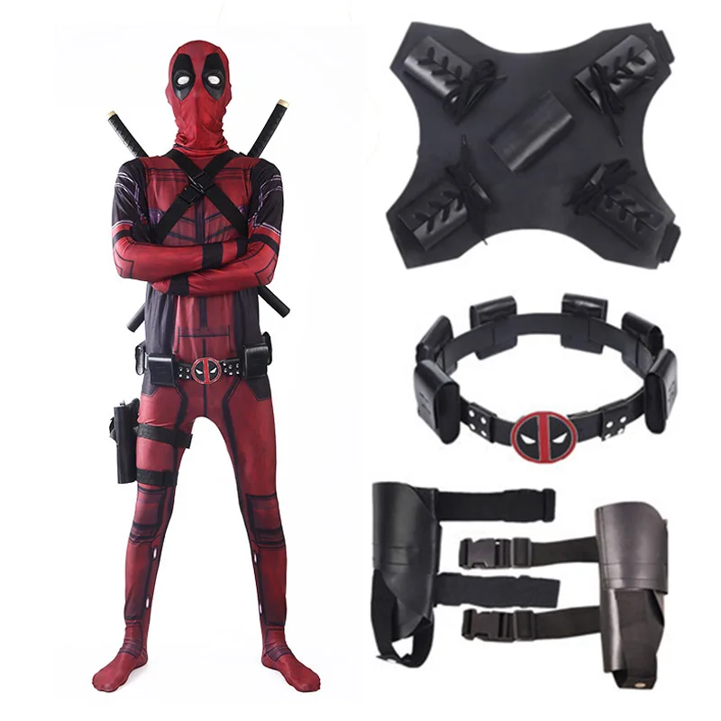 2018 New Deadpool 2 Costume Kids Adult Man Spandex Lycra Zentai Bodysuit Halloween Cosplay Suit Belt Headwear Mask Sword holster
2018 New Deadpool 2 Costume Kids Adult Man Spandex Lycra Zentai Bodysuit Halloween Cosplay Suit Belt Headwear Mask Sword holster