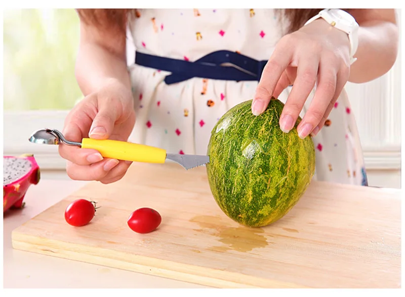 Double stainless steel watermelon Dig Ball Scoop Ballers DIY creative fruit carving knife tools Kitchen gadgets and accessories (1)