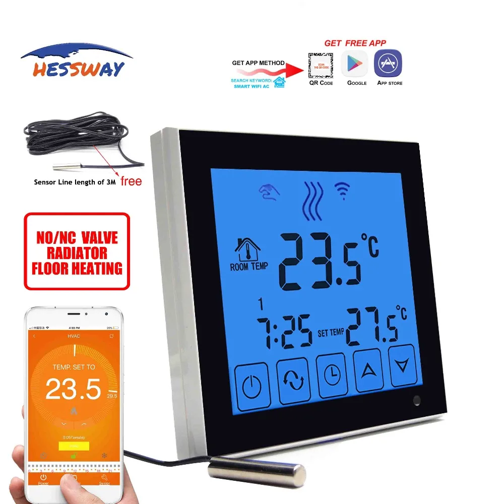 HESSWAY Mobile sensor smart wifi thermostat Normally closed Normally open for Water Floor Heating System 3A
HESSWAY Mobile sensor smart wifi thermostat Normally closed Normally open for Water Floor Heating System 3A