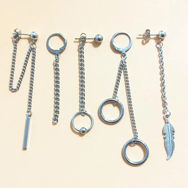 

5 pcs/set KPOP Bangtan DNA V Kim Tae Hyung Titanium Stainless steel Tassel Earrings Korean Jewelry For Men and Women