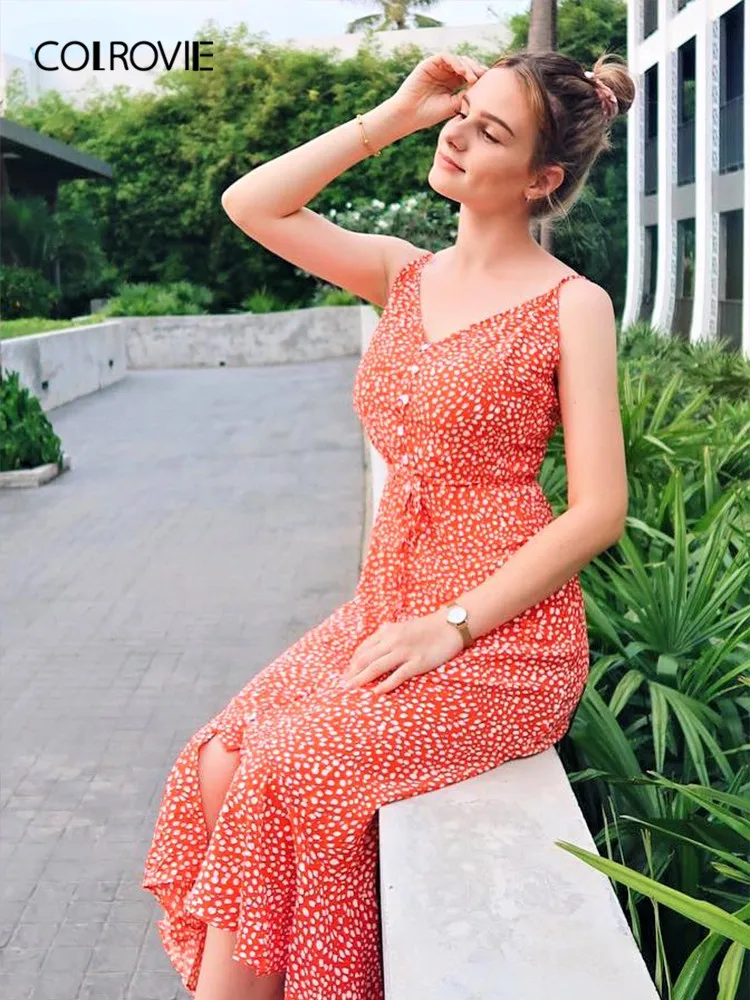 COLROVIE Red Leopard Print Ruffle Hem Spaghetti Strap Dress With Belt Women 2019 Summer High Waist Asymmetrical Boho Long Dress
COLROVIE Red Leopard Print Ruffle Hem Spaghetti Strap Dress With Belt Women 2019 Summer High Waist Asymmetrical Boho Long Dress