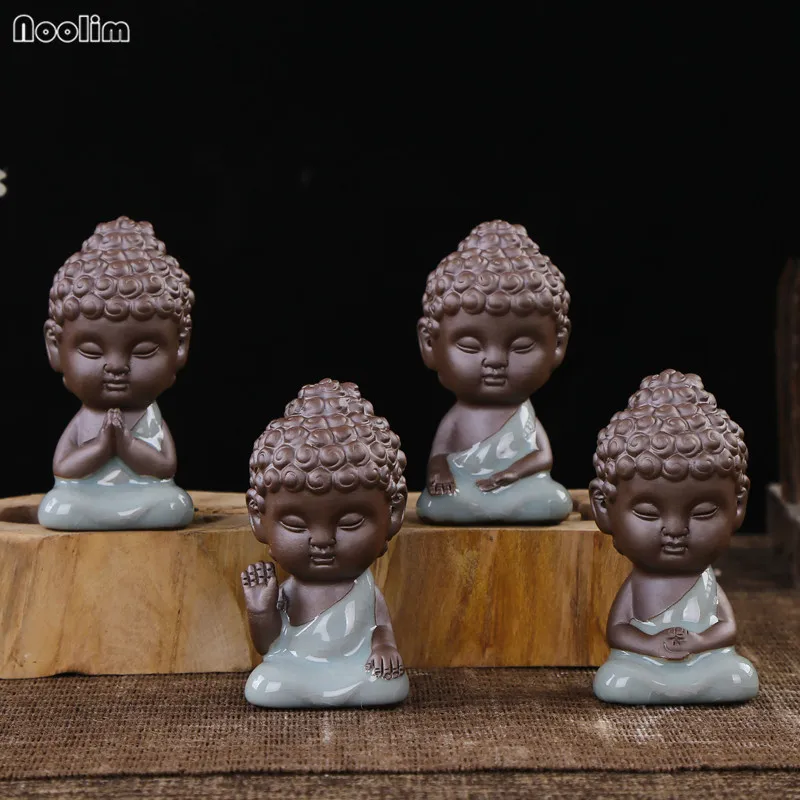 Статуэтка Будды из фиолетовой глины креативная маленького монаха чая домашнего