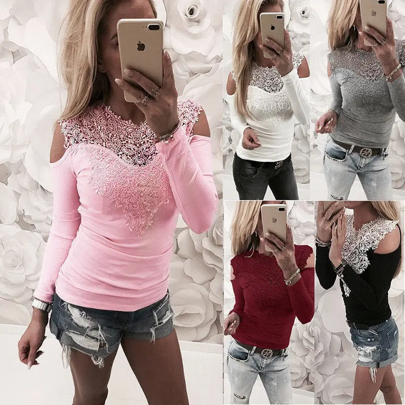 Tee Tops Women Long Sleeve Shirt Hollow out Lace Off Shoulders Solid Lace Floral Cotton Blouse Tops
Tee Tops Women Long Sleeve Shirt Hollow out Lace Off Shoulders Solid Lace Floral Cotton Blouse Tops