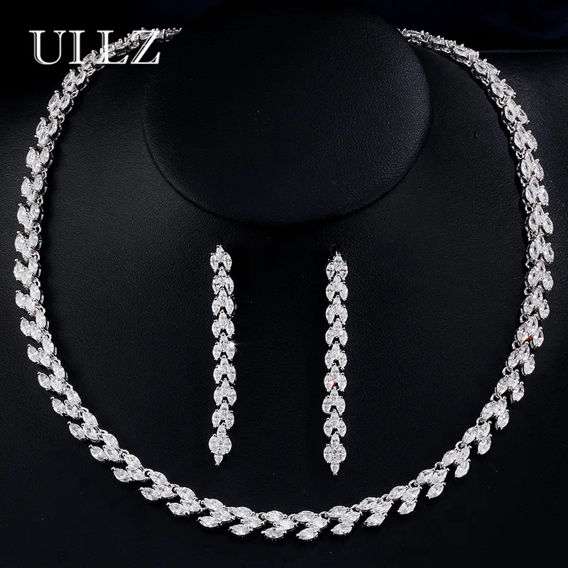 UILZ Classic Roman Sliver Color Wedding Jewelry Sets Clear Cubic Zirconia Bridal Earrings Necklace Set US061 | Украшения и