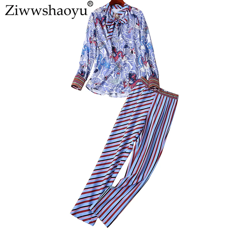 Ziwwshoyu Fashion Print Sets Beading Bow Top + Striped Full Length temperament Slim Set Spring and summer new women's
Ziwwshoyu Fashion Print Sets Beading Bow Top + Striped Full Length temperament Slim Set Spring and summer new women's