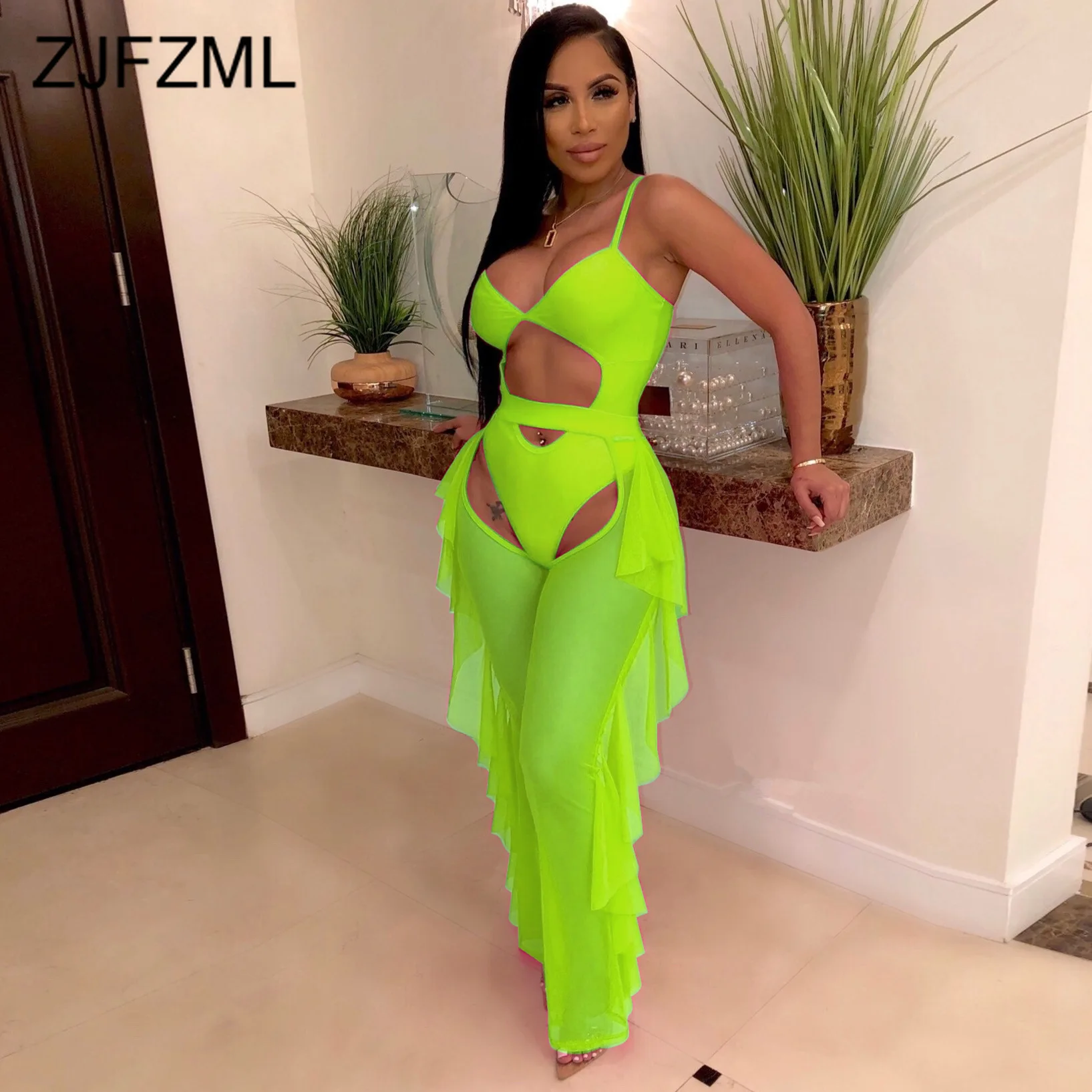 Neon Green Rose Sexy 2 Piece Matching Sets Women Front Hollow Backless One Piece Bodysuit +Mesh Ruffles Spliced See Through Pant
Neon Green Rose Sexy 2 Piece Matching Sets Women Front Hollow Backless One Piece Bodysuit +Mesh Ruffles Spliced See Through Pant