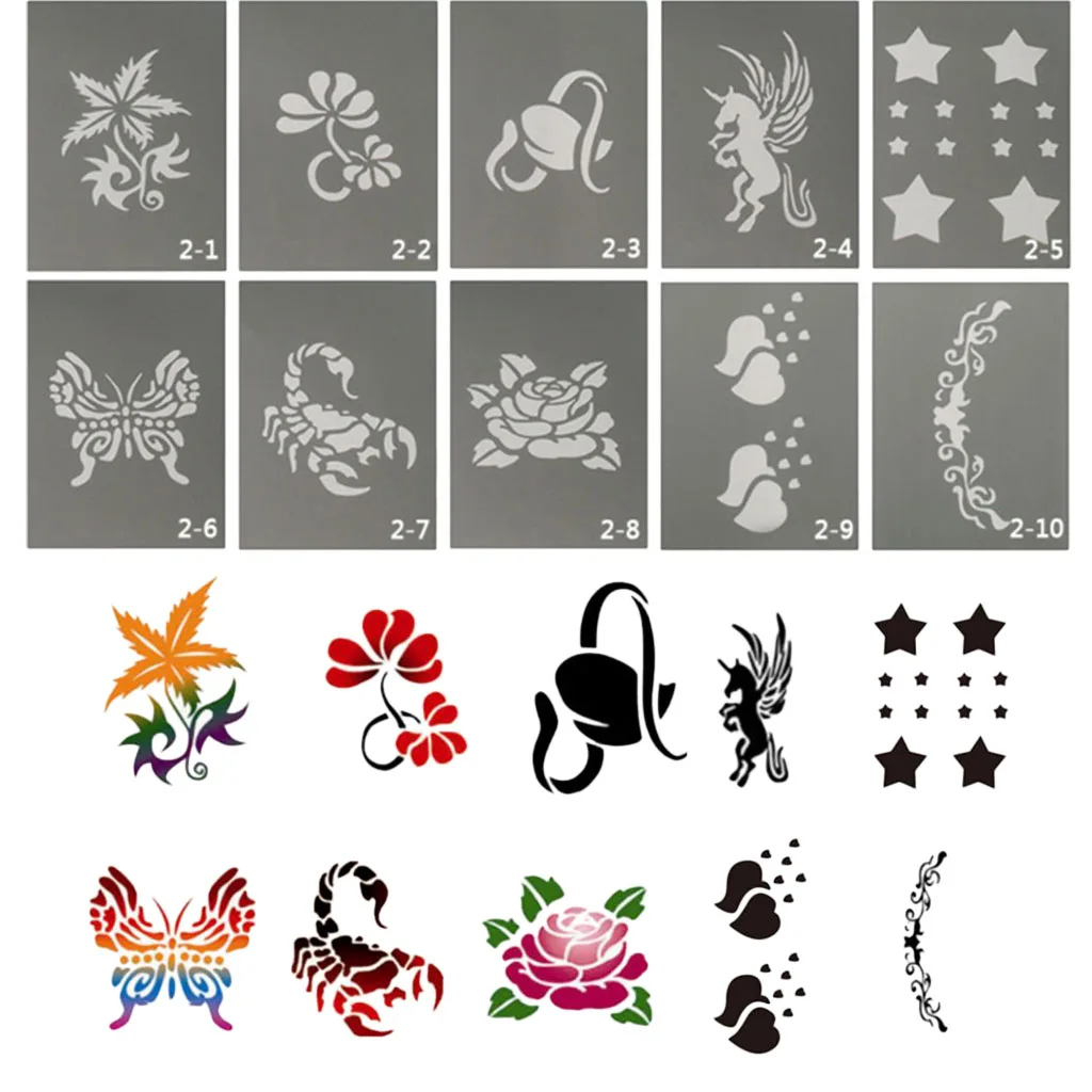 10 Pieces Animal /Flower Reusable PVC Face Body Painting Stencils Template