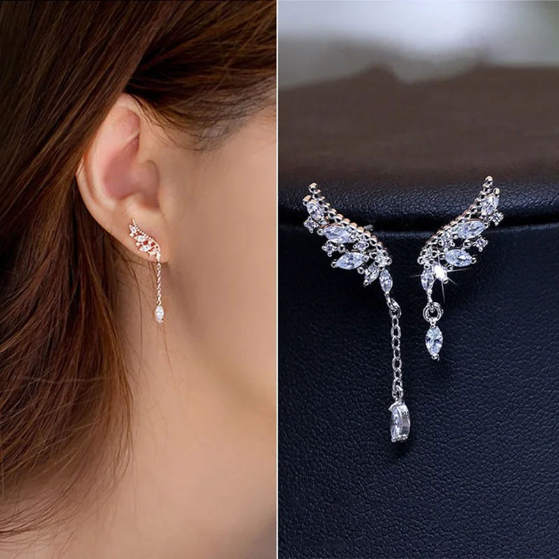 Fashion Women Silver Color Asymmetry Stud Earrings Jewelry Angel Wings Tassels Crystal High Quality Earrings Jewelry
Fashion Women Silver Color Asymmetry Stud Earrings Jewelry Angel Wings Tassels Crystal High Quality Earrings Jewelry