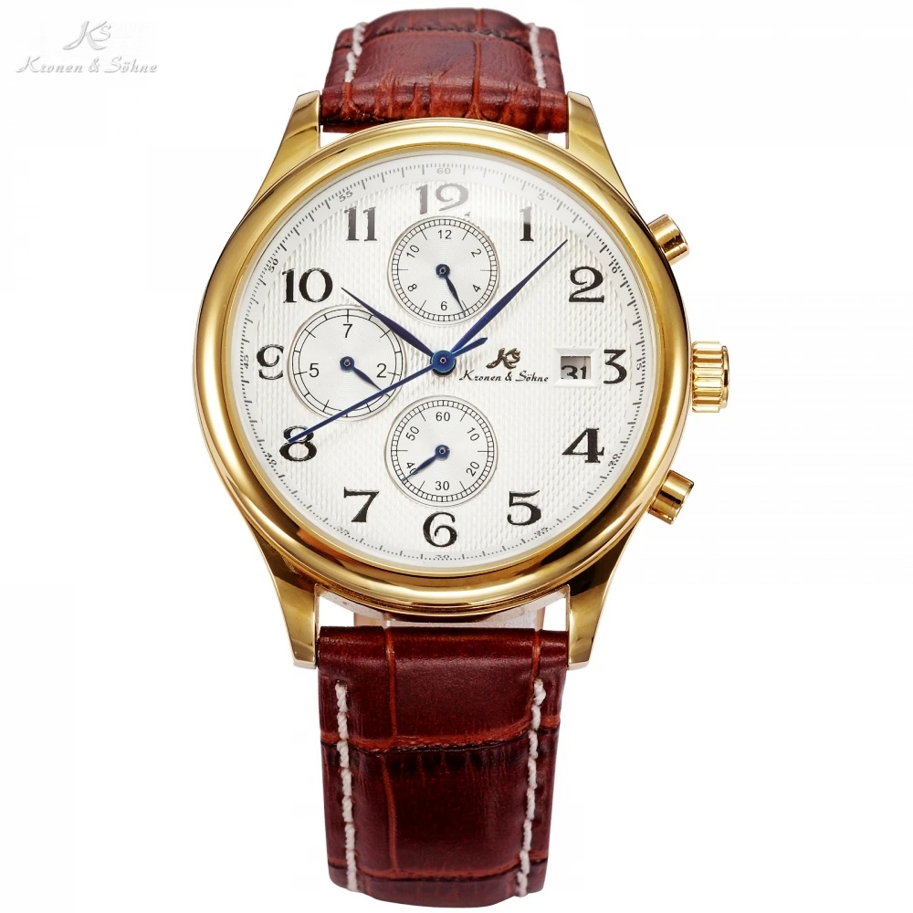 KS Brand IMPERIAL Series 3 Dial Date Month Day Display Brown Leather Strap Men Auto Mechanical Golden Luxury Watch Gift /KS155
KS Brand IMPERIAL Series 3 Dial Date Month Day Display Brown Leather Strap Men Auto Mechanical Golden Luxury Watch Gift /KS155