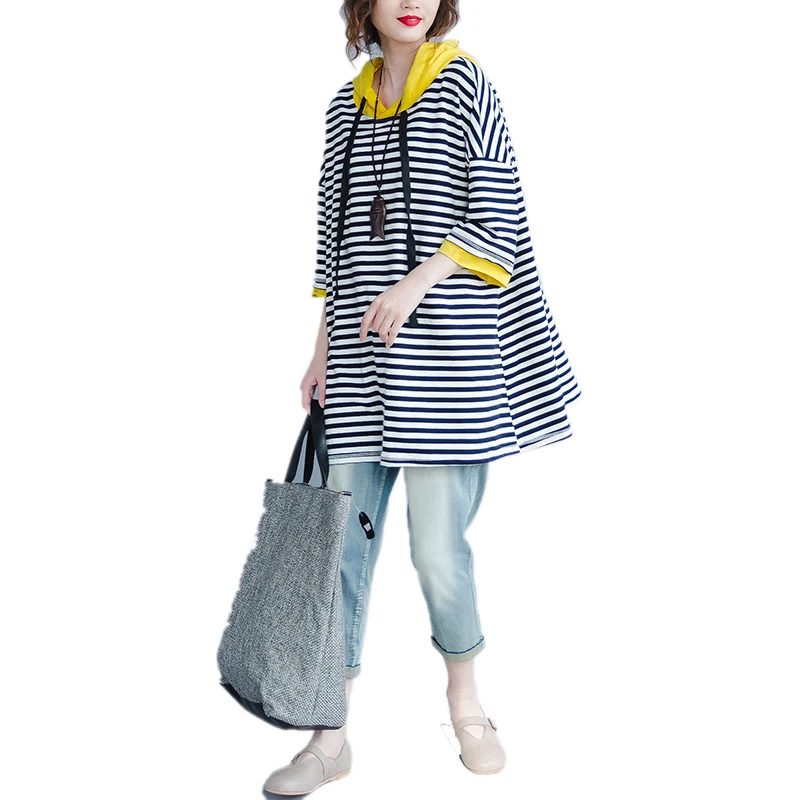 Bust : 130 cm Fashion Women's Cotton striped T-shirt 2018 Autumn women Casual big size t-shirt women Hooded Loose shirt top
Bust : 130 cm Fashion Women's Cotton striped T-shirt 2018 Autumn women Casual big size t-shirt women Hooded Loose shirt top