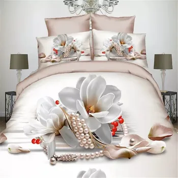 3D Oil White Floral Pearl Necklace Print Duvet Cover 4PC/Set No Quilt, 50% Cotton +50% Polyester Girls Wedding Bed cover Sets 
3D Oil White Floral Pearl Necklace Print Duvet Cover 4PC/Set No Quilt, 50% Cotton +50% Polyester Girls Wedding Bed cover Sets