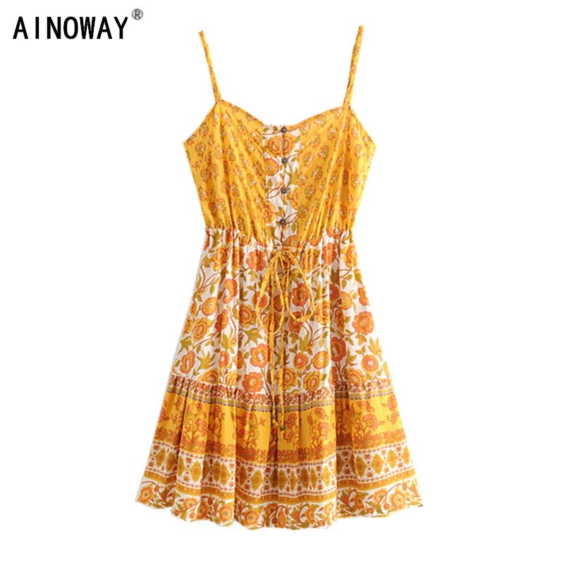Vintage chic women floral print sleeveless beach Bohemian yellow dress Ladies Summer Strapless rayon Boho dress vestidos
Vintage chic women floral print sleeveless beach Bohemian yellow dress Ladies Summer Strapless rayon Boho dress vestidos