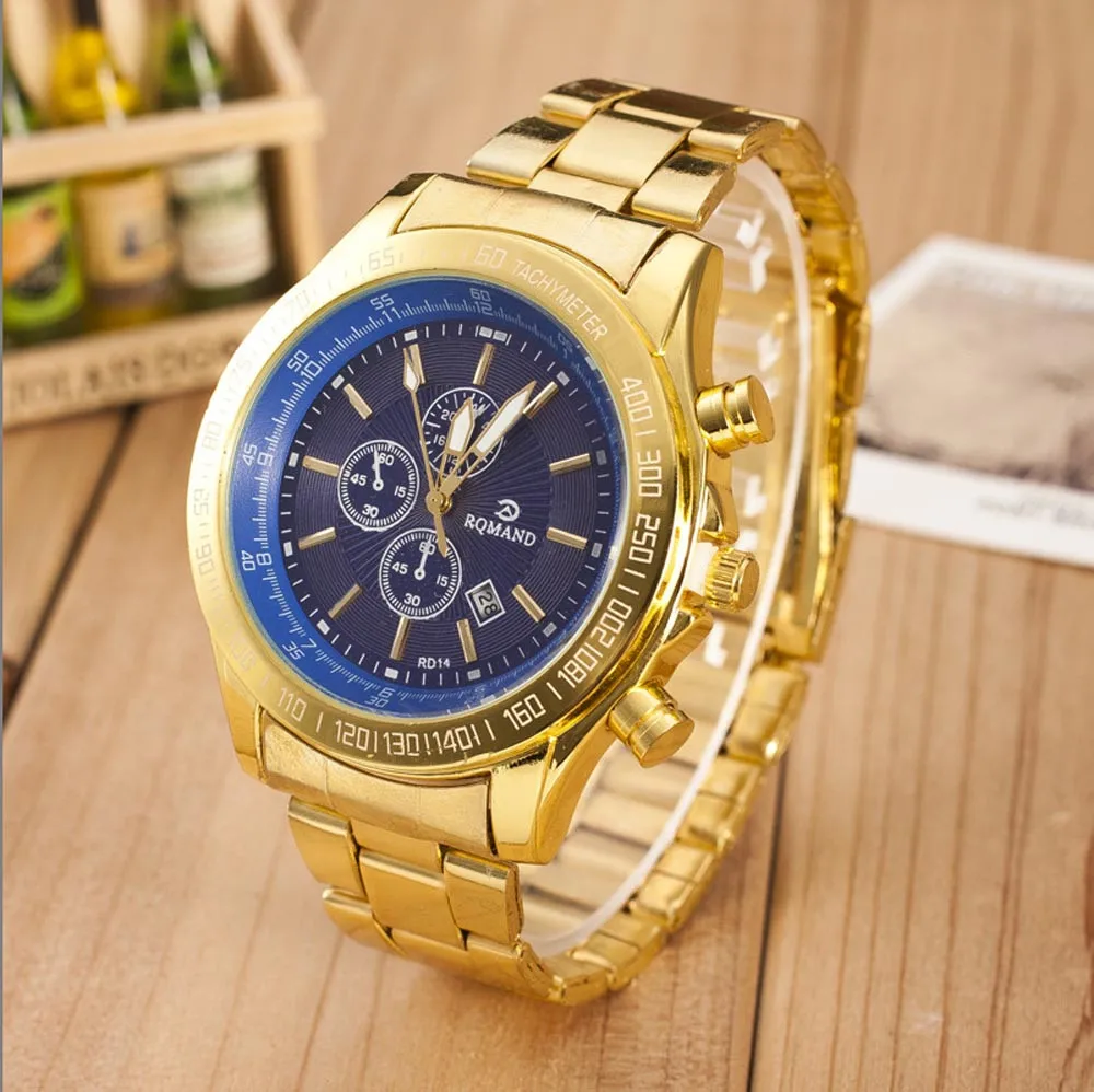 New Men Stainless Steel Watch Luxury Brand Gold Plated Three Eyes Analog Quartz Movement Wrist Watches Clock relogio masculino
New Men Stainless Steel Watch Luxury Brand Gold Plated Three Eyes Analog Quartz Movement Wrist Watches Clock relogio masculino