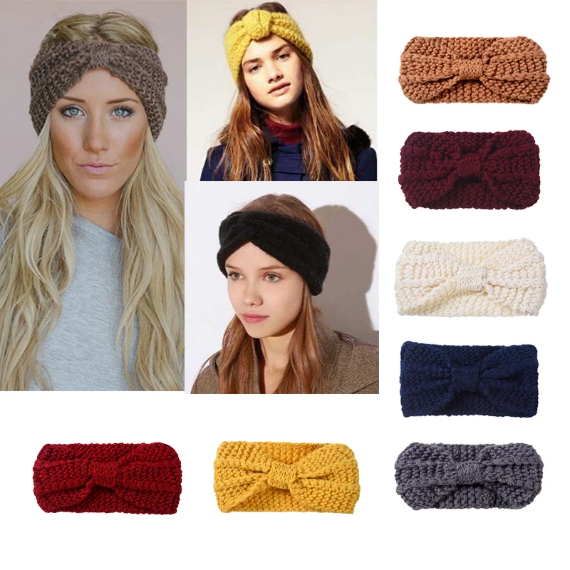 

MISM Winter Knitted Headband Solid Warm Crochet Hair Band Women Stretch Twist Head Wrap Opaska Cotton Bandeau Cheveux Headdress