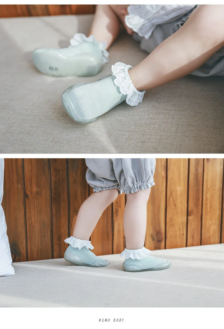 Baby Socks With Rubber Soles toddler girls shoe bebe knitted slippers walker soft shoes boy girls Anti-skid Soft Socks with Lace-edged (4)